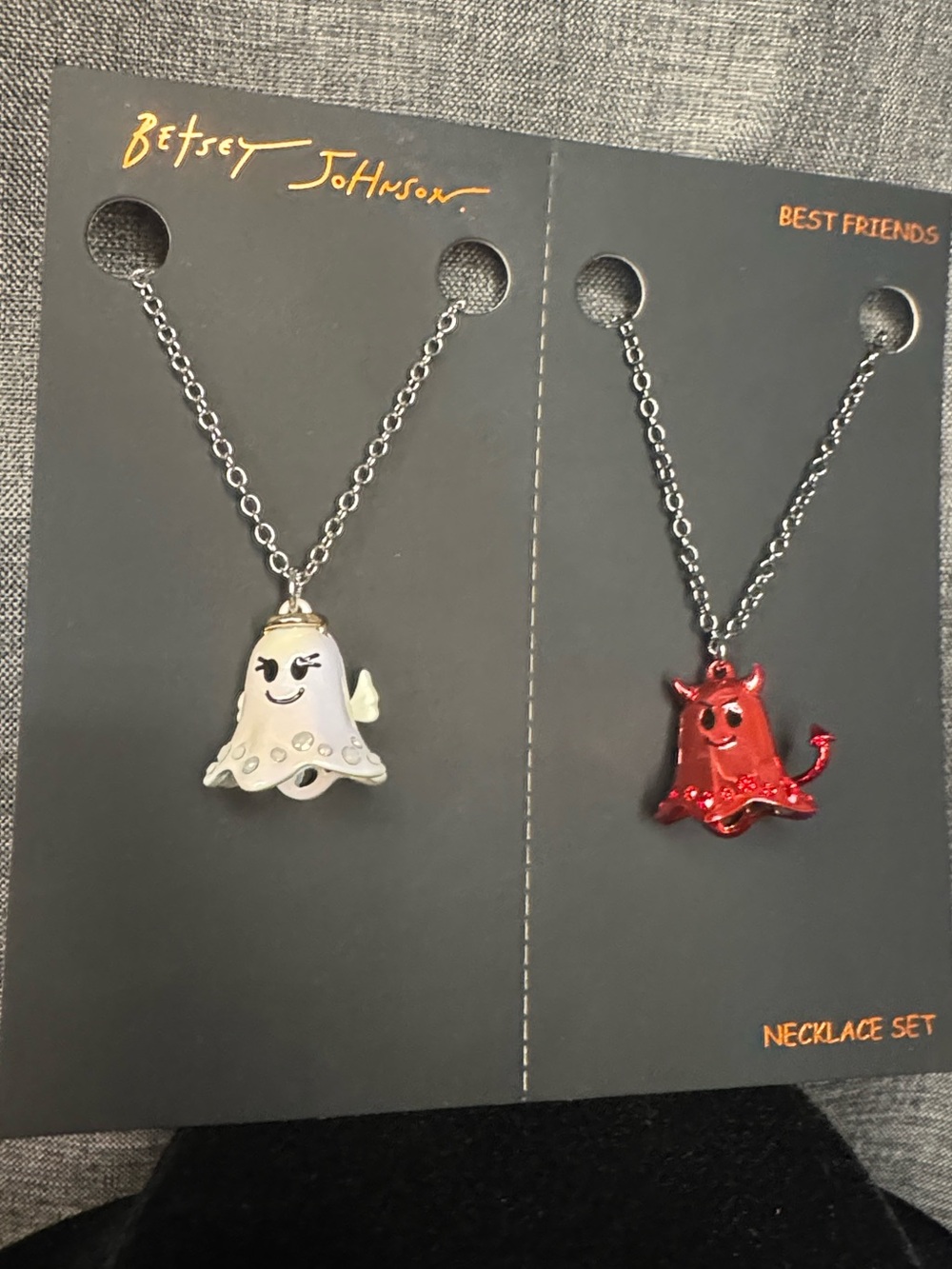Betsey Johnson Ghost Angel & Devil BFF Charm Necklace Set